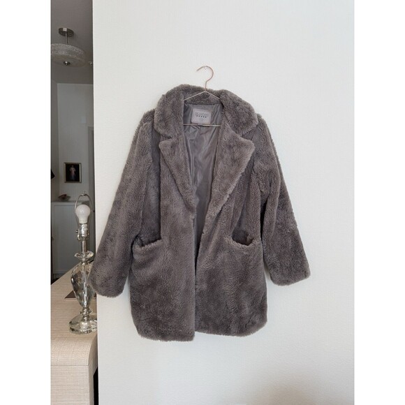 Blank NYC Jacket Faux Fur Gray Oversized Collared Pockets Lined Hook Close Sz M - Picture 4 of 6